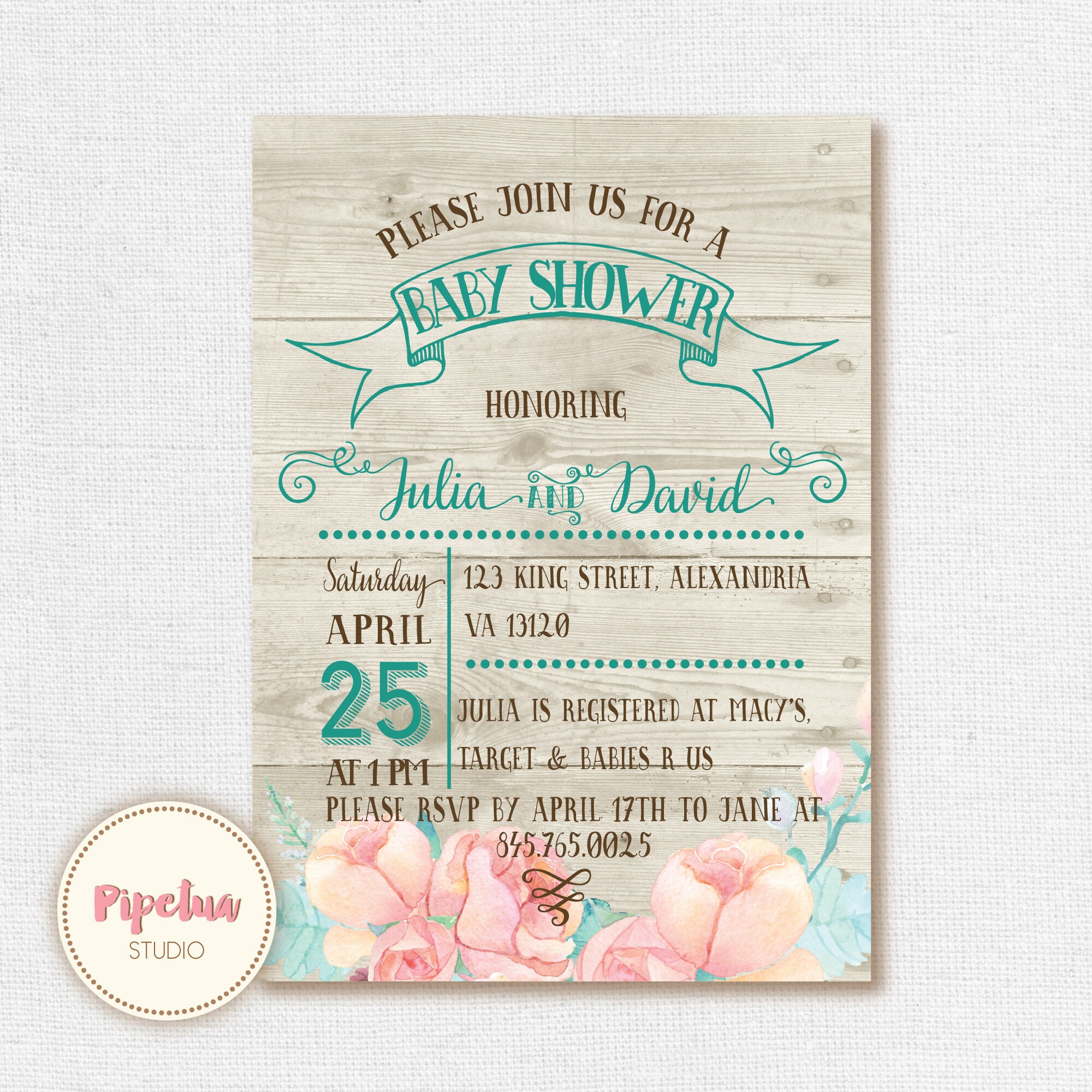 Baby Shower Invitation. Coed babyshower. Wood babyshower Etsy