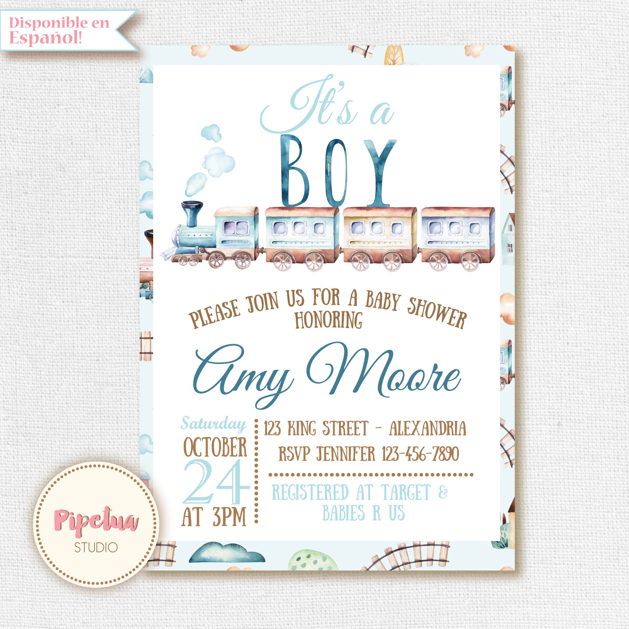 Train Baby Shower Invitation. It's a Boy Invitation. Train Babyshower