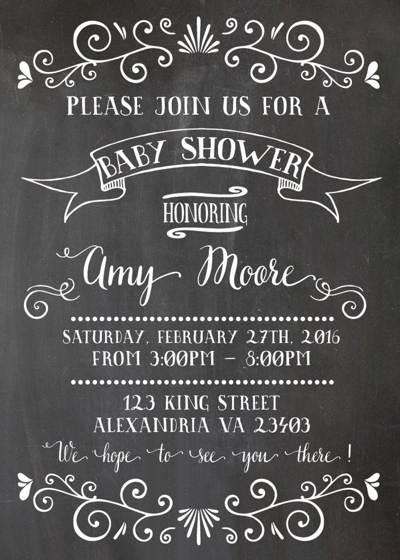Baby Shower Invitation. Coed Babyshower. Chalkboard Babyshower Etsy