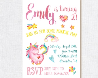Unicorn invitation. Birthday unicorn invite. Printable unicorn invitation. Unicorn invite.
