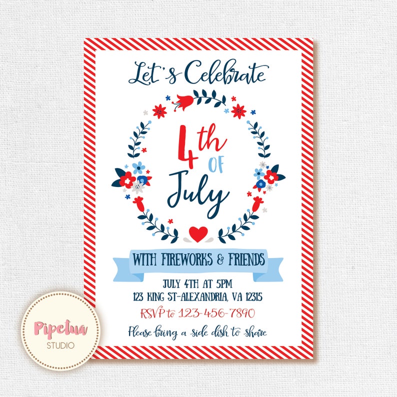4th Of July Invitation Printable Independence Invite Etsy