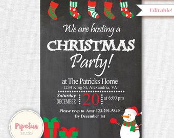 Christmas Invitation, Editable Christmas Invite, Holiday Invitation, Christmas Party. Instant download Christmas invitation