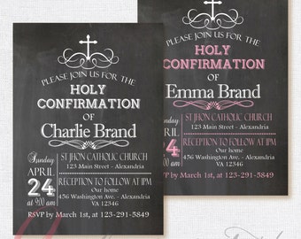 Chalkboard invitation. Confirmation Invitation. Holy Confirmation. Printable Confirmation invite.  Chalkboard Holy Confirmation.