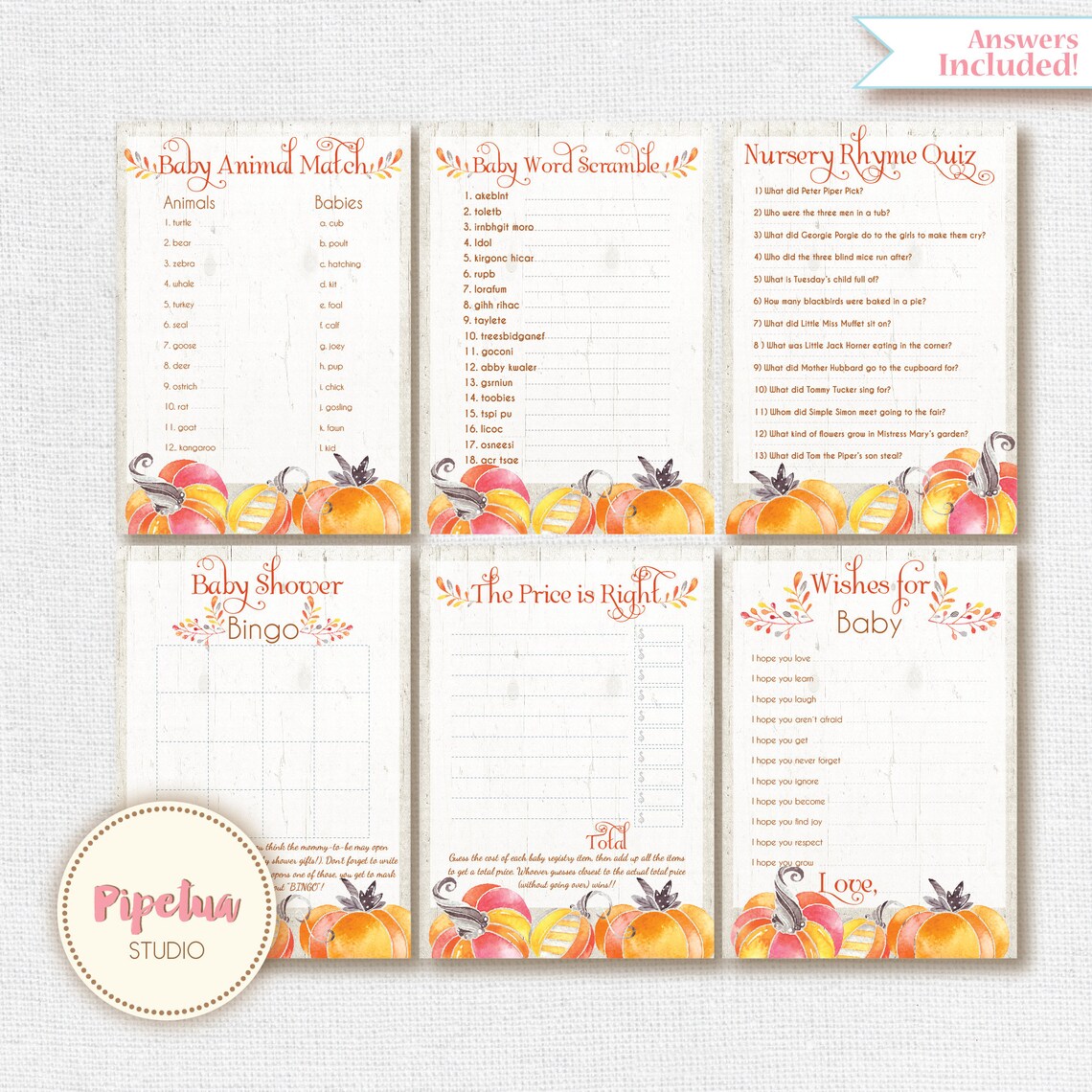 Baby Shower Games. Pumpkin Babyshower games. Pumpkin shower | Etsy
