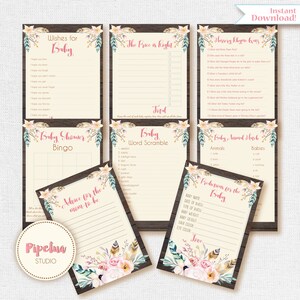 Baby Shower Games. Boho Baby Shower Games. Rustic Babyshower Games.  Printable Babyshower Games. INSTANT DOWNLOAD