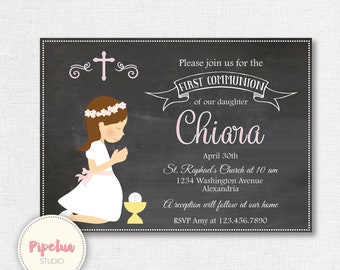 First Communion Invitation. First Holy Communion. Printable Party invitation. Chalkboard First Communion invitation.