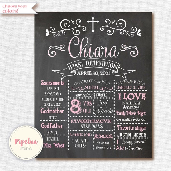 First Communion Poster. First Communion Chalkboard Poster. First Holy Communion. Baptism Chalkboard. First Communion Sign. Communion Decor