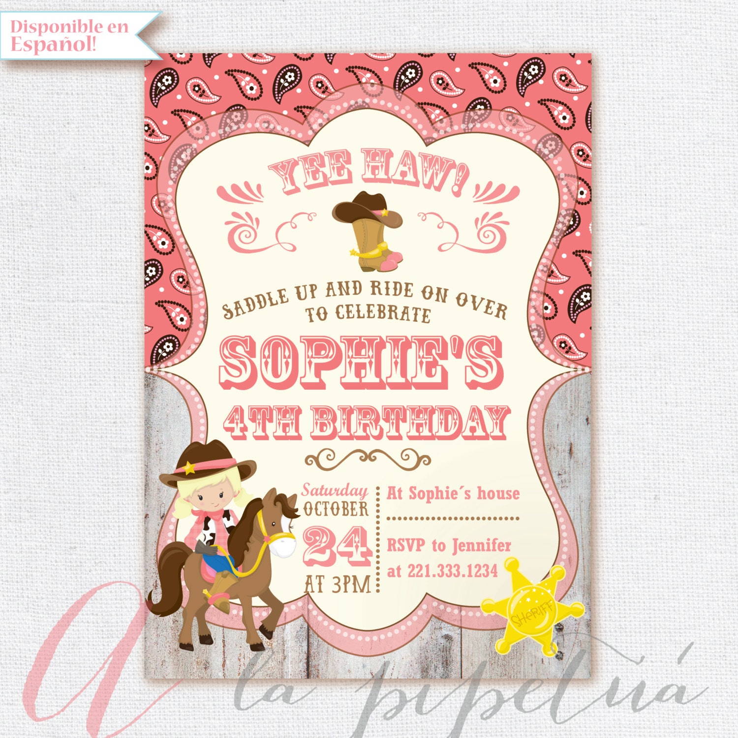 Cowgirl Invitation. Cowgirl Birthday Party. Cowgirl Printable | Etsy