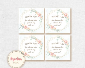 Thank You Favor Tags .Baptism thank you tags. Geometric tags. Printable  diy Thank You Tags. First Holy Communion tags. INSTANT DOWNLOAD