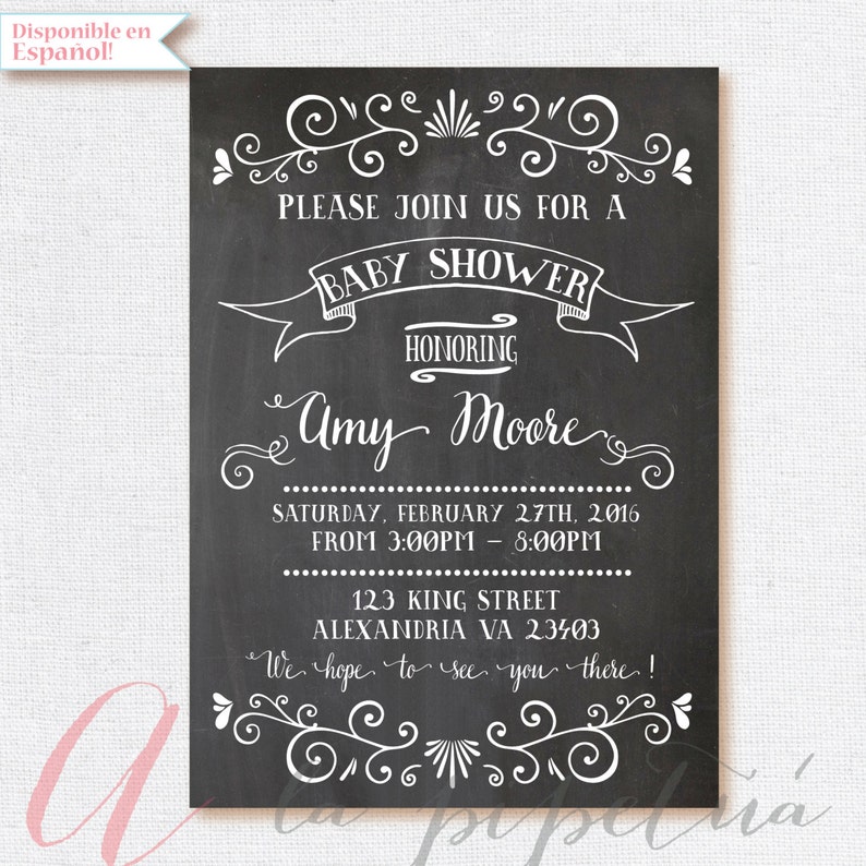 Baby Shower Invitation. Coed Babyshower. Chalkboard Babyshower Etsy