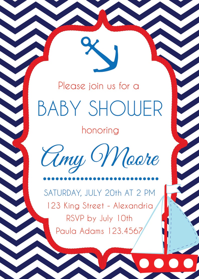 Nautical Baby Shower Invitation. Navy Baby Shower Invite. Etsy