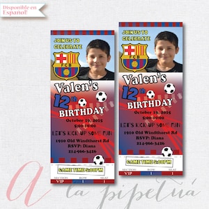 Soccer birthday party invitation. Boy birthday party. Soccer ticket invitation. Soccer invite. Barcelona invitation.