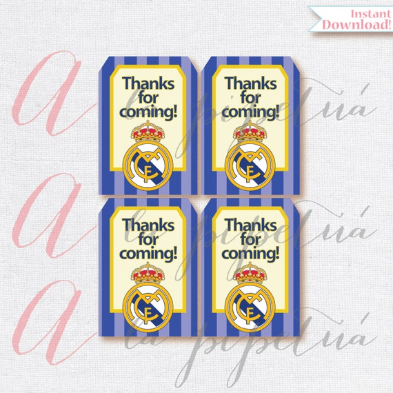 Thank You Favor Tags Real Madrid Printables Printable Soccer Birthday Diy Instant