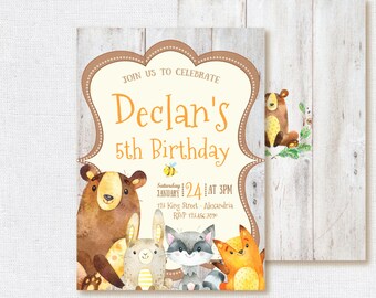 Woodland invitation. Birthday woodland invite. Printable forest invitation. Woodland,fox, deer, squirrel invite. Boys, girls birthday invite