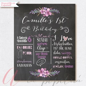 First Birthday Chalkboard Poster - Girl Poster - Chalkboard Girl - Printable Birthday Poster.