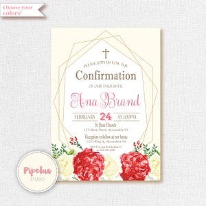 Confirmation Invitation. Holy Confirmation. Printable Confirmation invite. Holy Confirmation card. Red and white confirmation invite.