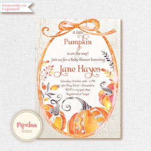 Pumpkin Baby Shower Invitation. Fall baby shower invite. A little pumpink is on the way invitation. Printable pumpkin invitation.