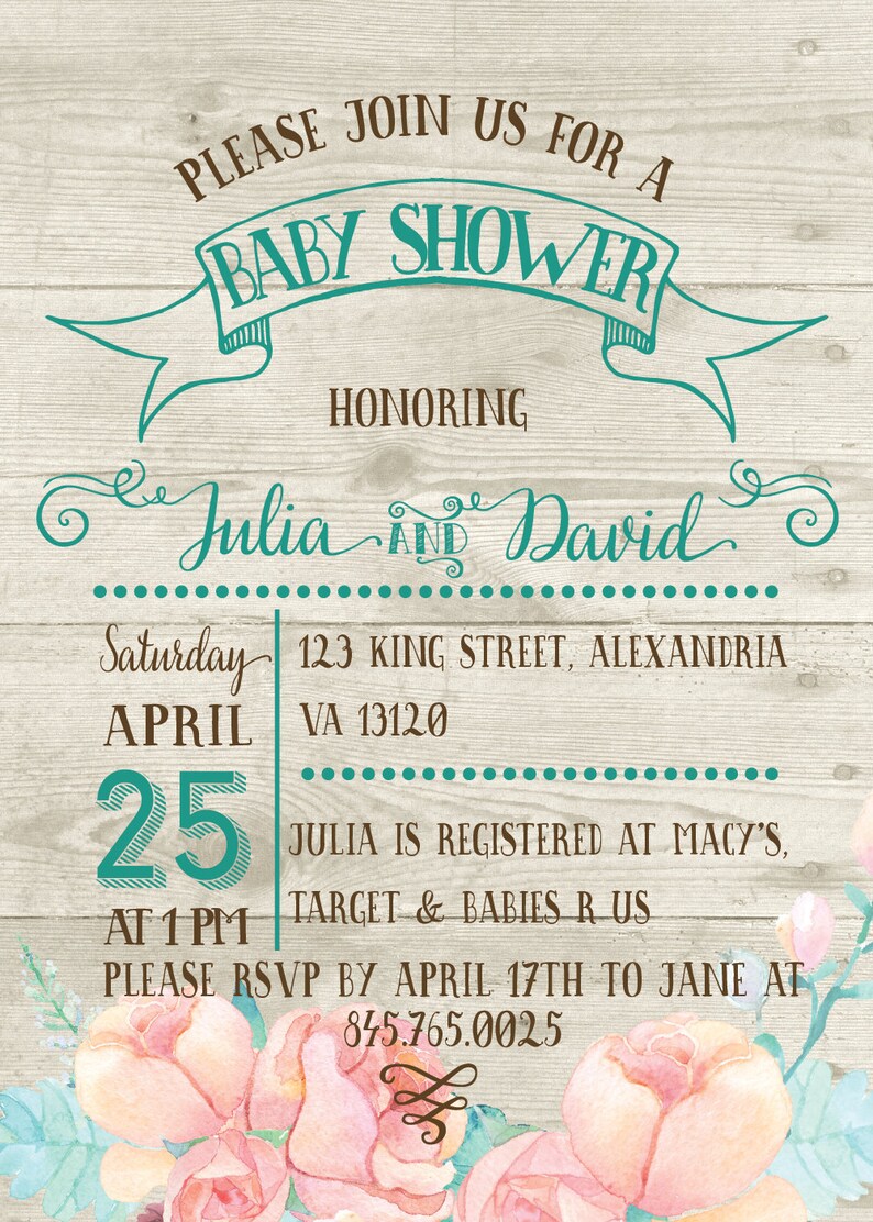 Baby Shower Invitation. Coed Babyshower. Wood Babyshower Etsy