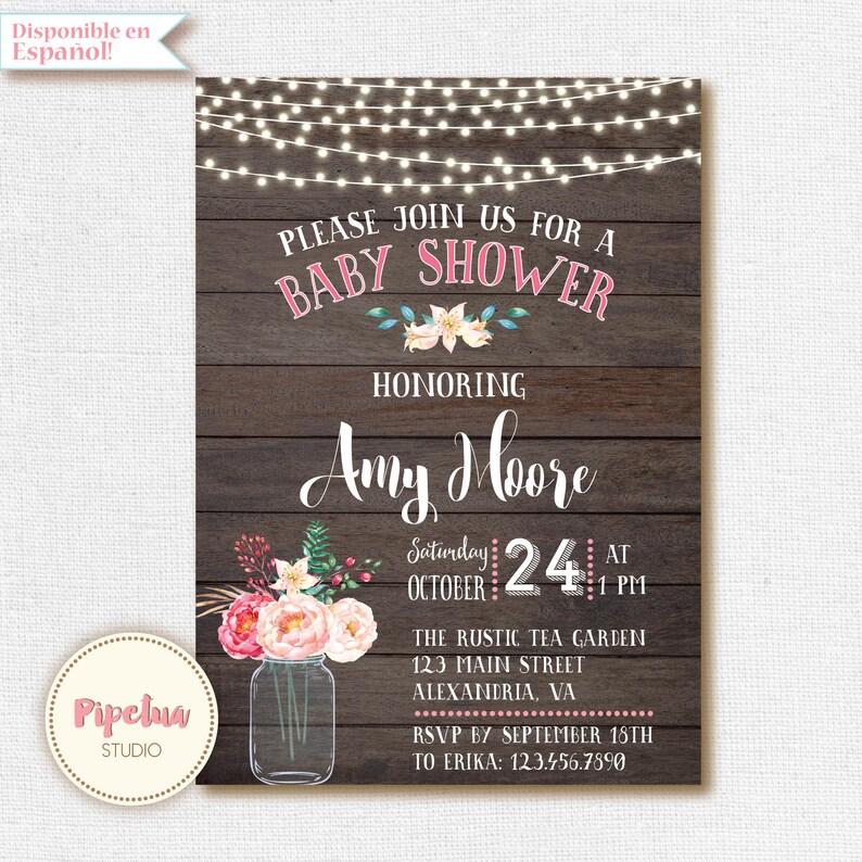 Baby Shower Invitation Rustic Birthday Invitation. Mason Jar Etsy