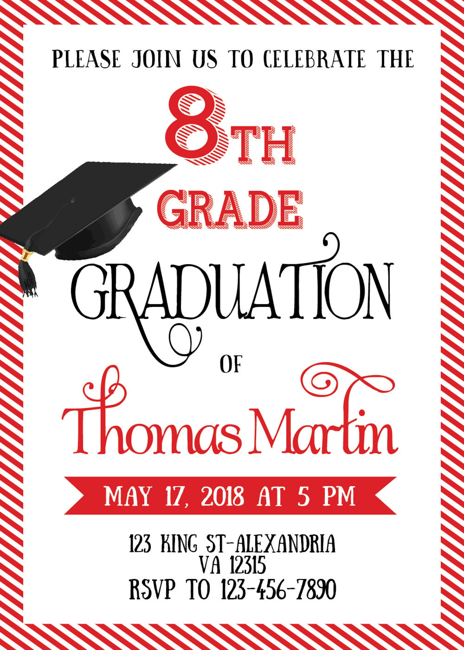 8th grade graduation invite printable graduation invitation etsy
