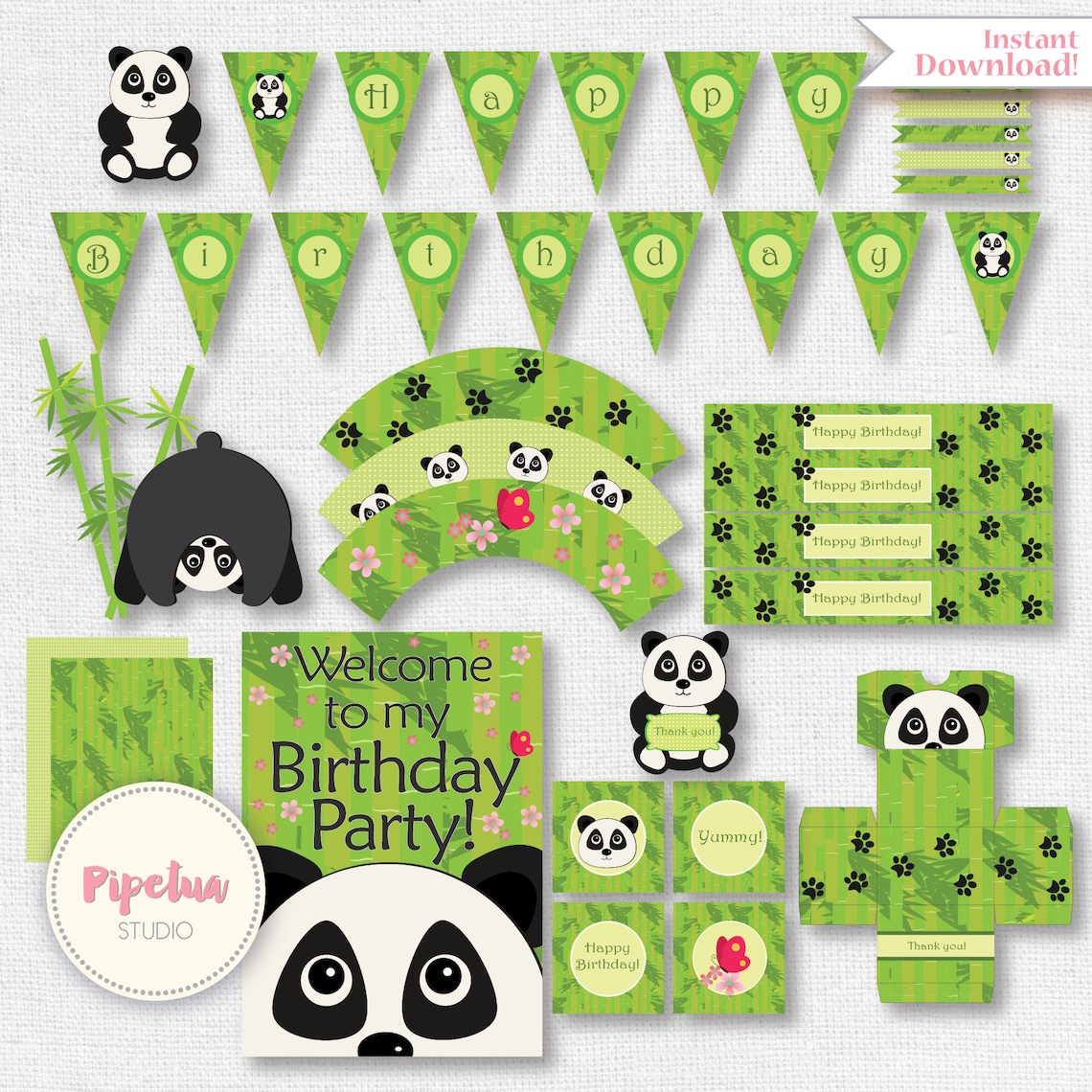 Panda Party Package. Instant Download. Printable. Matching Etsy