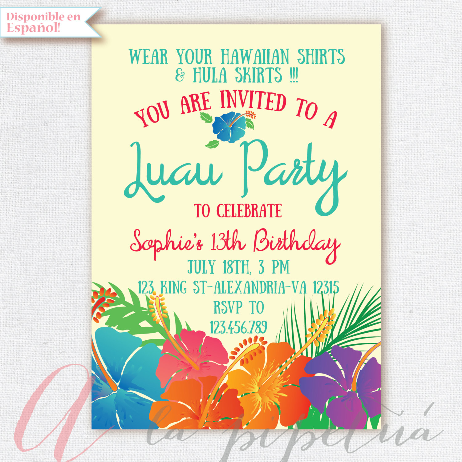 Luau Invitation Birthday Party. Hawaiian party invitation. Etsy