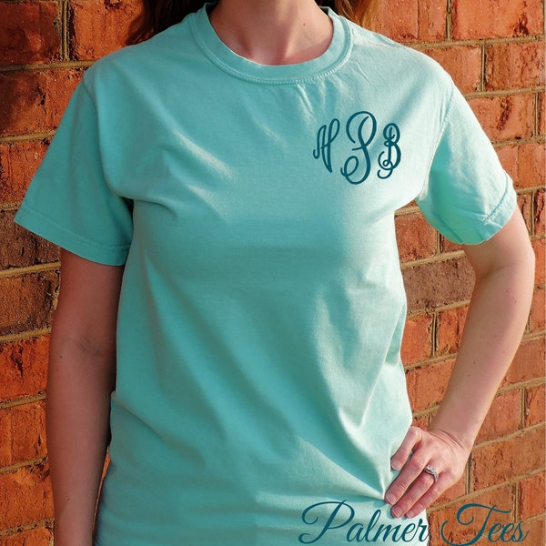 Comfort Colors Short Sleeve Monogram T-Shirt (Embroidered Monogrammed Tee, Sizes S-3X) 1717