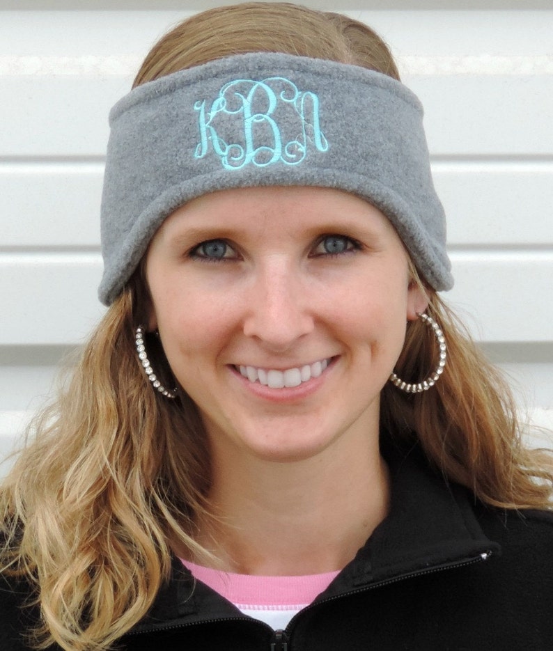 Monogrammed Fleece Headband Ear Warmers Embroidered with Monogram C910 画像 1