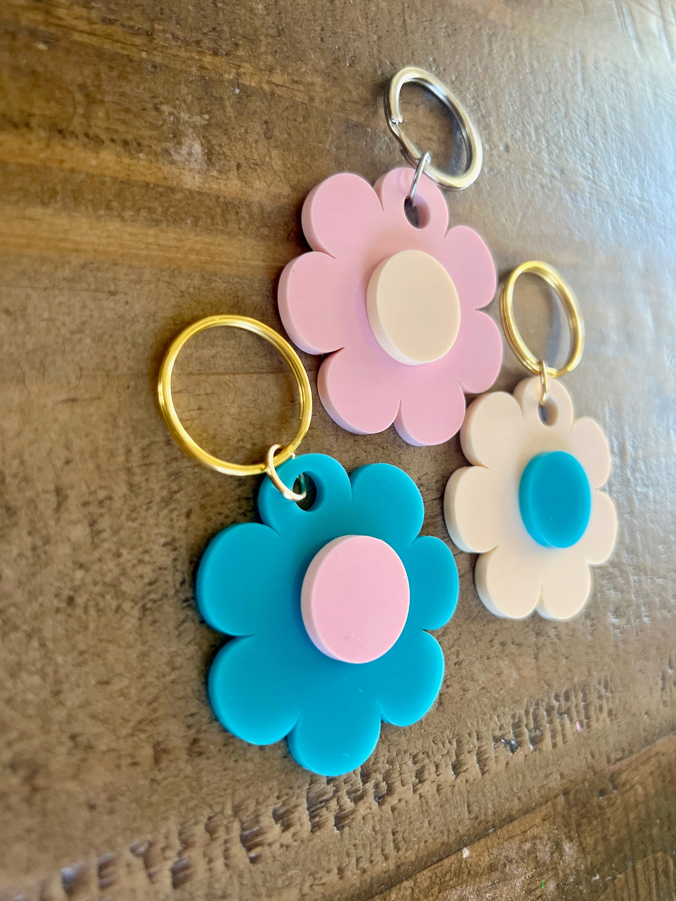 Flower Key Tags Custom Flower Keychain | Personalized Retro Flower Backpack Tag ...