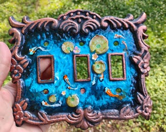 Three switch light cover koi fish pond (hand made) made to order