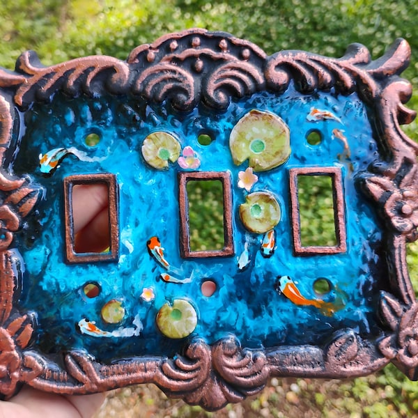 Three switch light cover koi fish pond (hand made) made to order