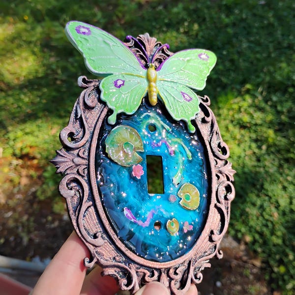 Luna moth and koi pond outlet cover (made to order)