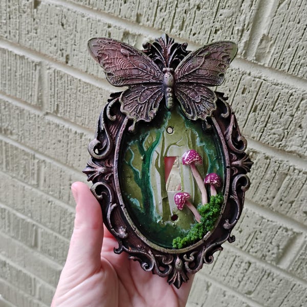 Woodcarving frame, purple burgandy mushrooms and some moss (made to order)