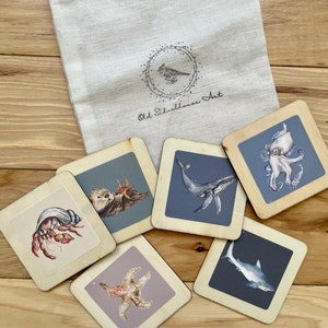 Cartões de memória correspondentes aquáticos oceano/arte em aquarela de madeira/ferramenta educacional para educação domiciliar