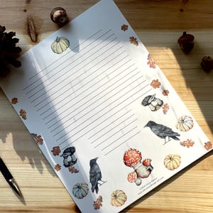 Papelería de otoño y Halloween / Bloc de notas ilustrado hecho a mano / Artista original / Acuarela / Letras / Hongo cuervo / Cottagecore /