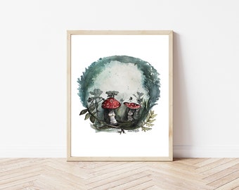 Enchanted Toadstool Watercolor Print | Nature | Spotted Mushroom | Artwork | Wall Decor | Nursery | Gift
