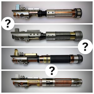 May include: Four different lightsaber hilts with a silver, copper and black finish. The hilts have a variety of details, including buttons, switches and a copper-coloured band.