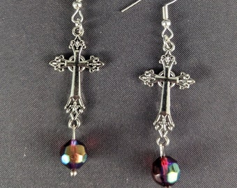 Gothic Cross Earrings, Goth Earrings, Goth Jewelry, Vampire Earrings, Vampire Jewelry, Gothic, Vampire aesthetic, Gothic Jewelry, Vampire