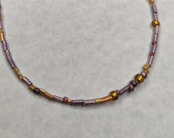 Purple and Bronze Beaded Necklace