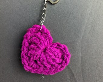 Magenta Crochet Heart Plushie Keychain, crochet keychain, heart keychain, cute keychain, amigurumi, heart accessory, romantic gifts, cute