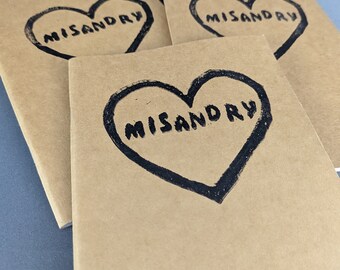 Misandry Lino Block Printed Blank Notebook, Misandry Notebook, Misandry Sketchbook, Lino prints, misandry gifts, lino block printing