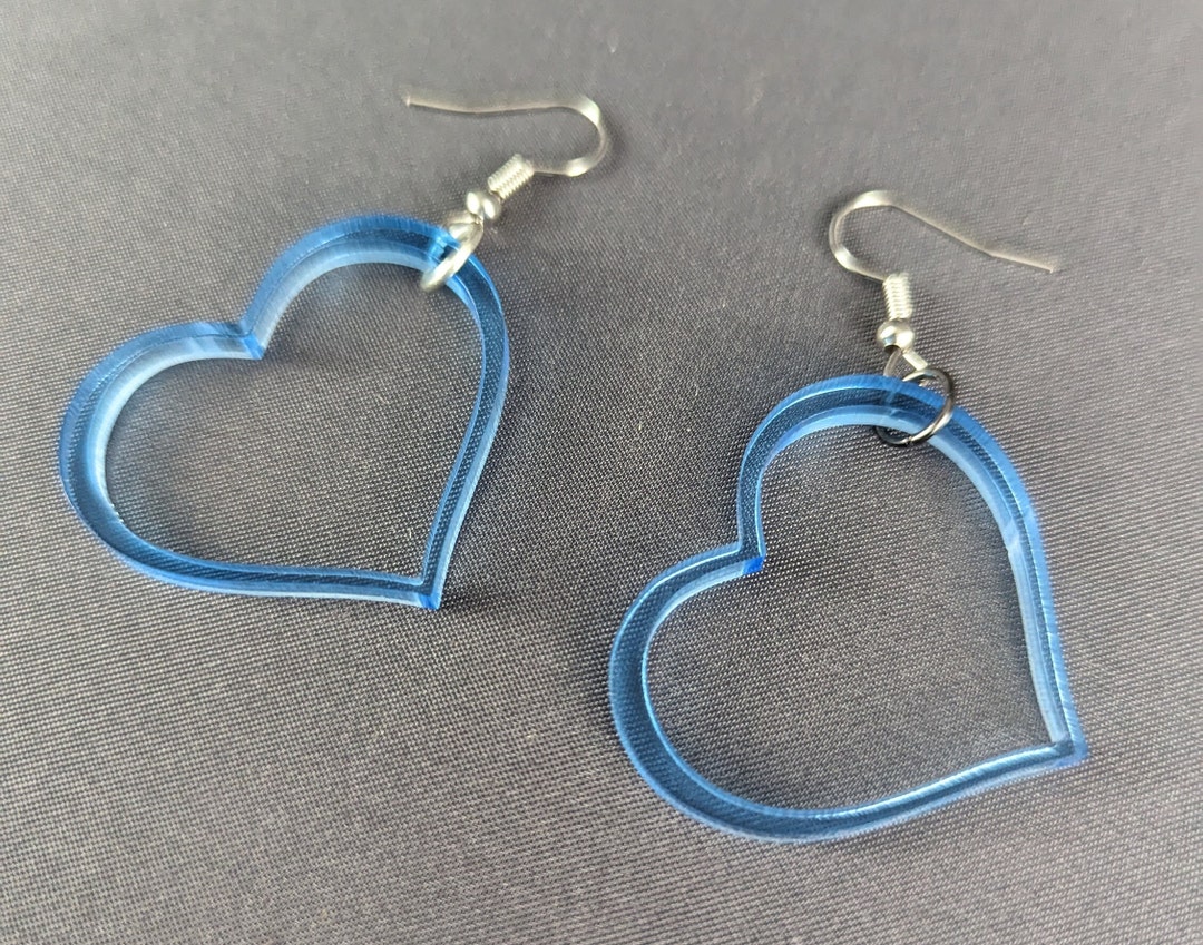 Blue Acrylic Heart Earrings Heart Earrings Cute Earrings Etsy