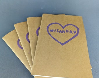 Purple Misandry Lino Block Printed Blank Notebook, Misandry Notebook, Misandry Sketchbook, Lino prints, misandry gifts, lino block printing