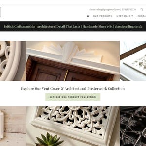 The image is a screenshot of a website showcasing various architectural details and products, including intricate designs and patterns.
