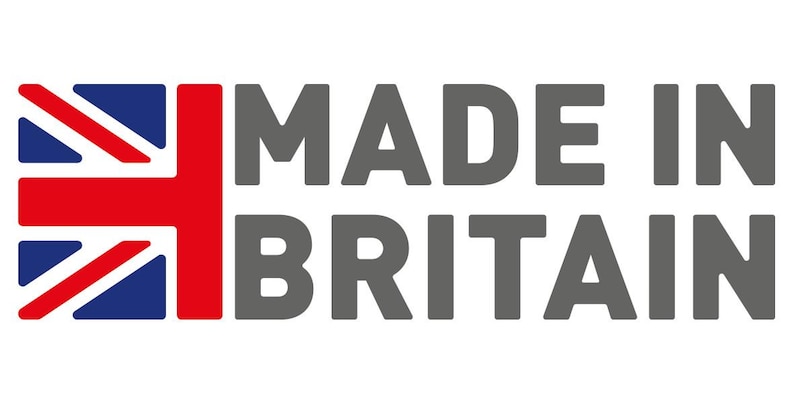 the text "MADE IN BRITAIN" with the Union Jack flag in the background.