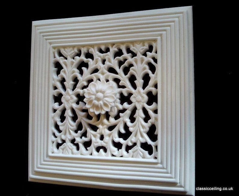 Flora Victorian Adjustable Vent Cover 9x9 inch | Draft-Free Air Vent (Interior & Exterior) | Handmade UK White