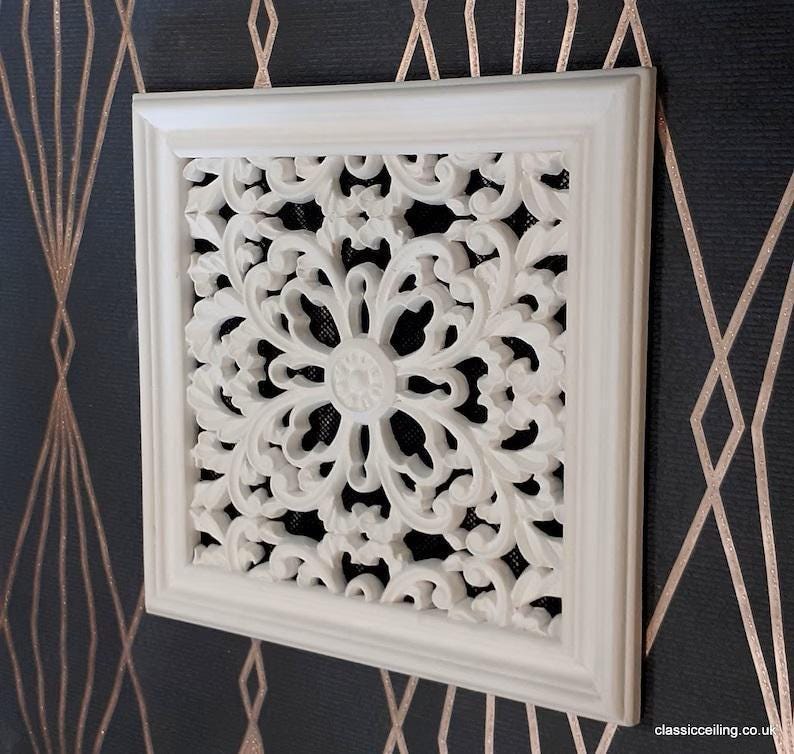 Spring Victorian open/closed Vent Cover 10x10 inch | Draft-Free Air Vent (Interior & Exterior) | Handmade UK white