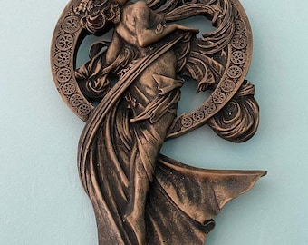 Spring Lady Art Nouveau Wall Panel 8x12 inch | Decorative Plaster Feature | Handmade UK