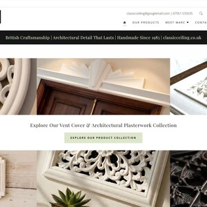 The image is a screenshot of a website showcasing various architectural details and products, including intricate designs and patterns.