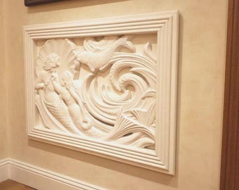 Mermaid Art Deco Vent Cover 12x9 inch | Decorative Plaster Air Vent | Handmade UK